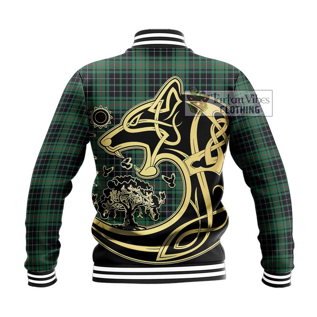 MacAuley Hunting Ancient Tartan Baseball Jacket with Family Crest Celtic Wolf Style - Tartan Vibes Clothing