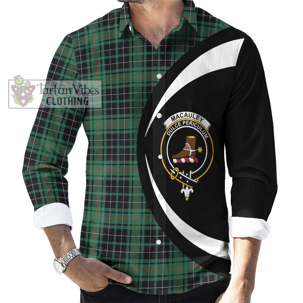 MacAuley Hunting Ancient Tartan Long Sleeve Button Up with Family Crest Circle Style - Tartan Vibes Clothing