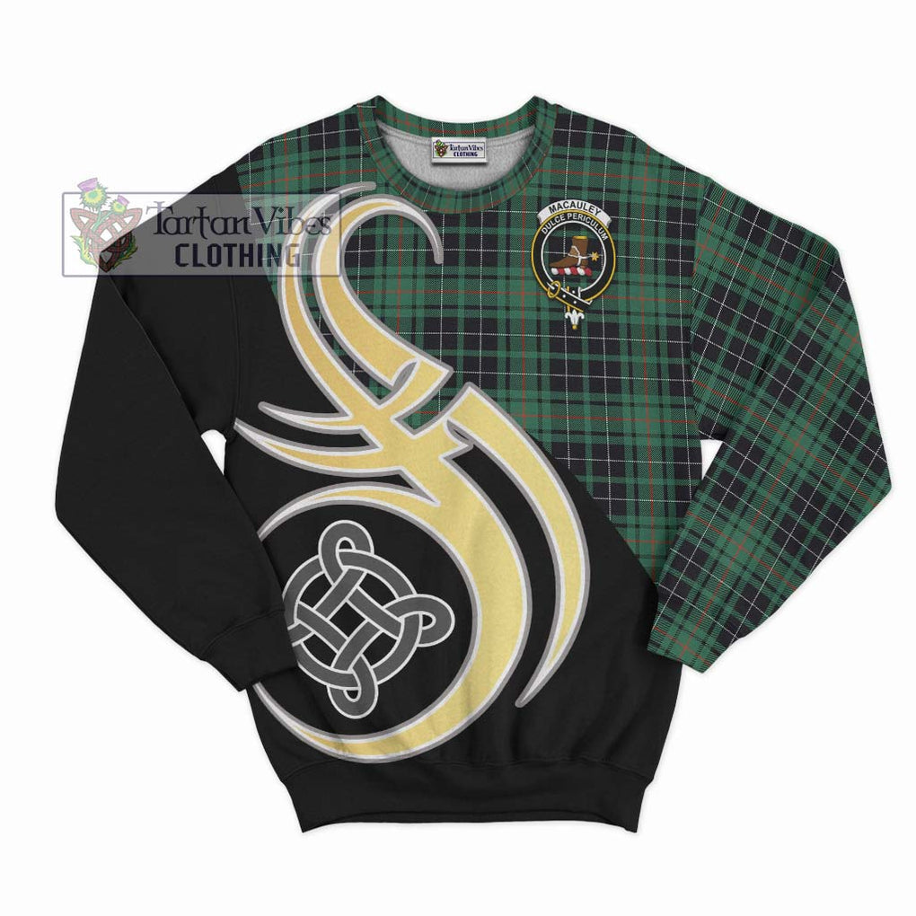 MacAuley Hunting Ancient Tartan Sweatshirt with Family Crest and Celtic Symbol Style - Tartan Vibes Clothing