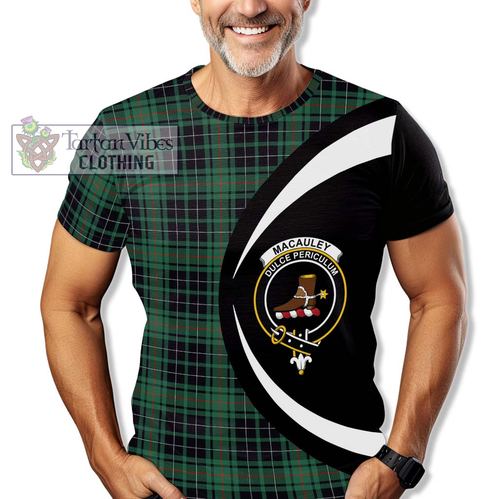 MacAuley Hunting Ancient Tartan T-Shirt with Family Crest Circle Style - Tartan Vibes Clothing