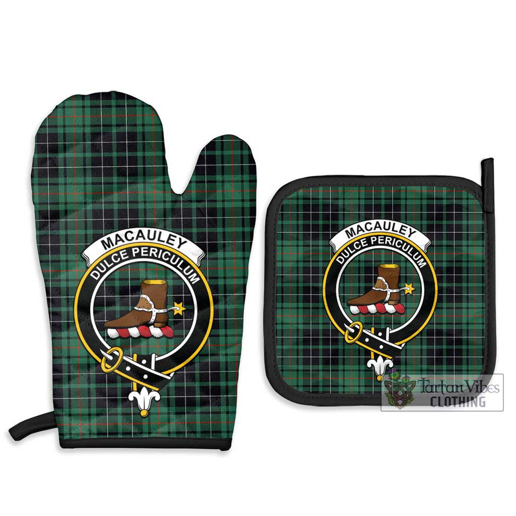 MacAuley Hunting Ancient Tartan Combo Oven Mitt & Pot-Holder with Family Crest - Tartan Vibes Clothing