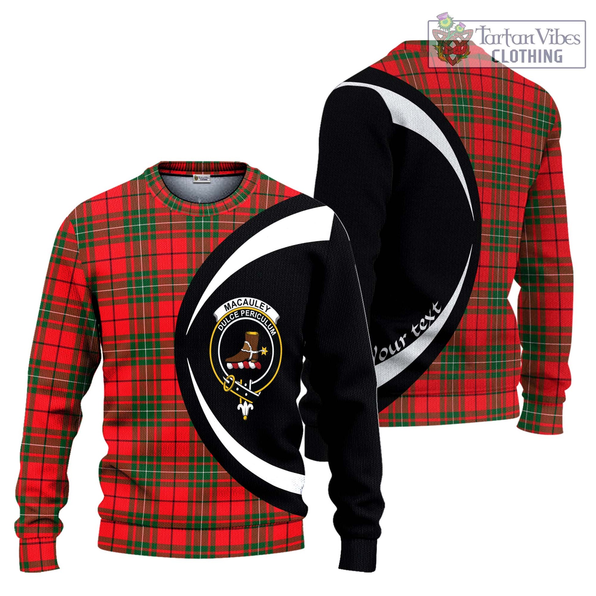 MacAuley Modern Tartan Ugly Sweater with Family Crest Circle Style Unisex - Tartan Vibes Clothing