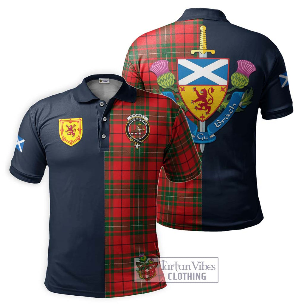 MacAuley Modern Tartan Polo Shirt Alba with Scottish Lion Royal Arm Half Style Kid - Tartan Vibes Clothing