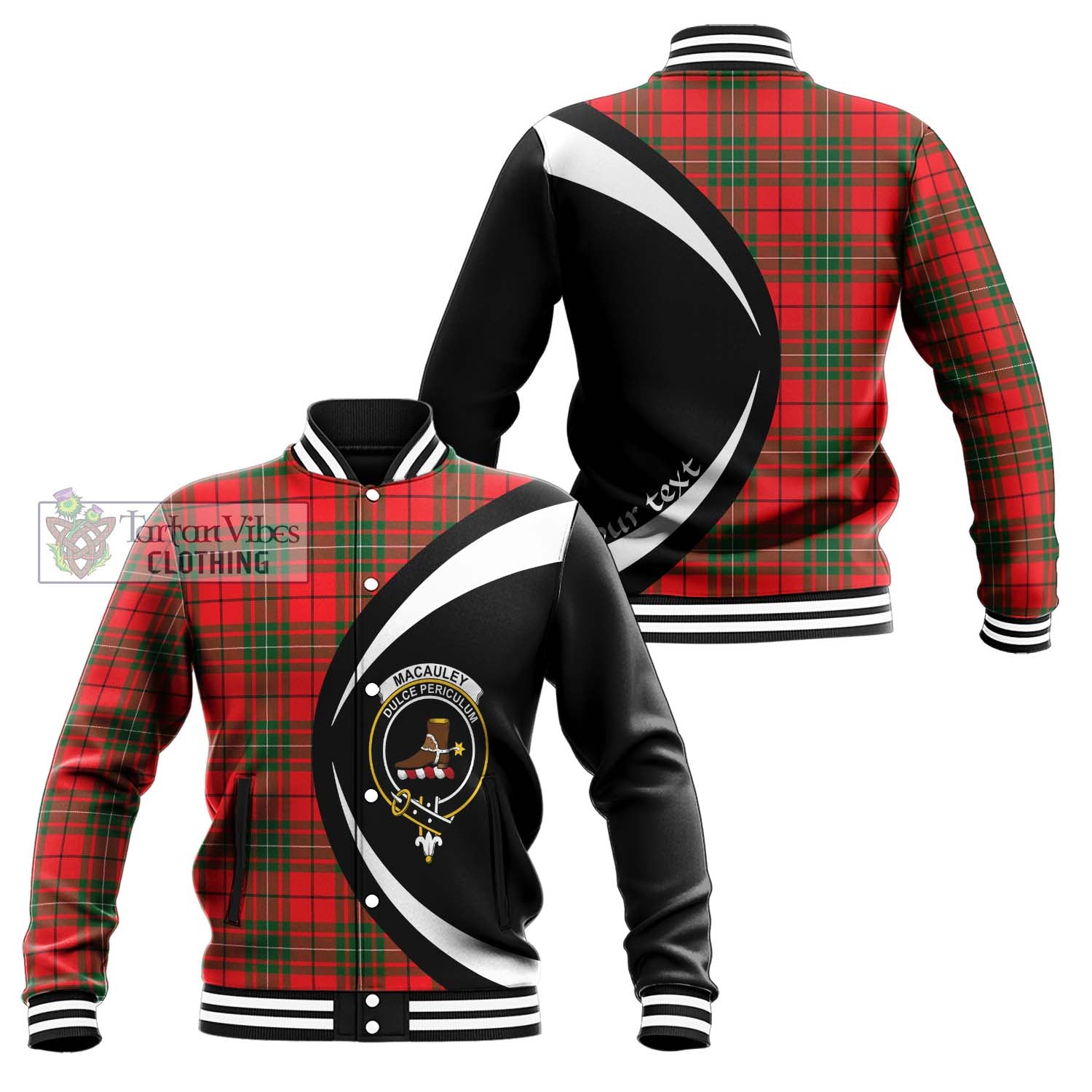 MacAuley Modern Tartan Baseball Jacket with Family Crest Circle Style Unisex - Tartan Vibes Clothing