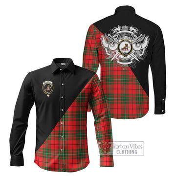 MacAuley Modern Tartan Long Sleeve Button Shirt with Family Crest and Military Logo Style Men's Shirt S - Tartanvibesclothing Shop