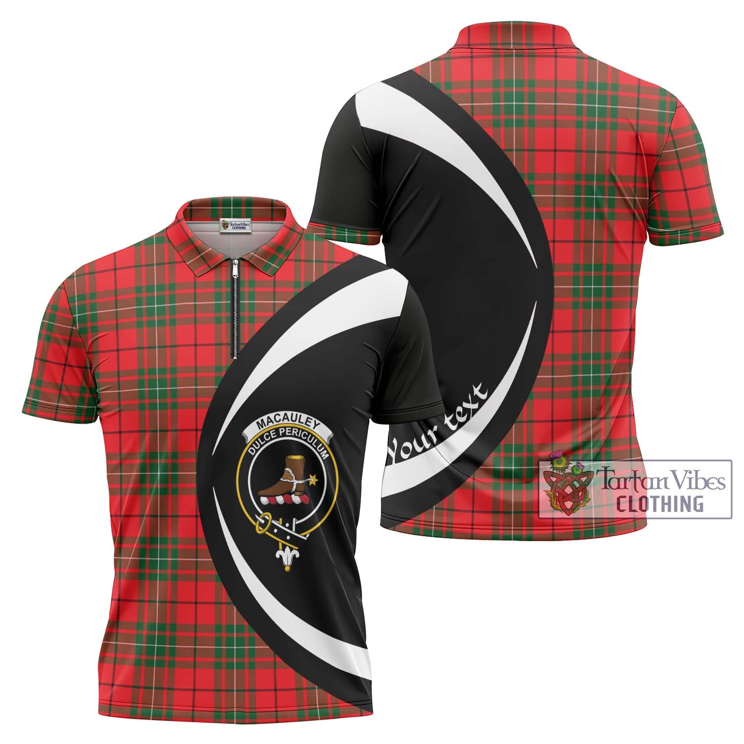 MacAuley Modern Tartan Zipper Polo Shirt with Family Crest Circle Style Unisex - Tartan Vibes Clothing