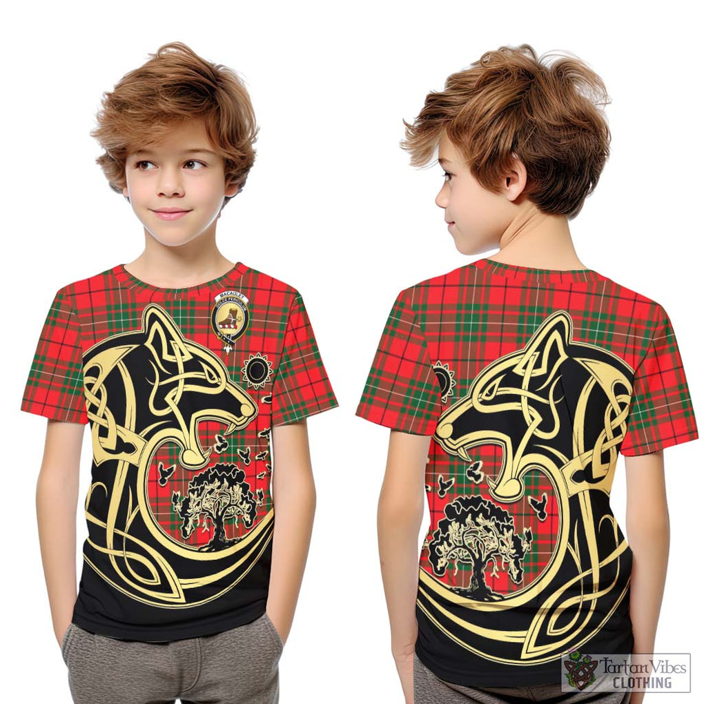 MacAuley Modern Tartan Kid T-Shirt with Family Crest Celtic Wolf Style Youth XL Size14 - Tartan Vibes Clothing