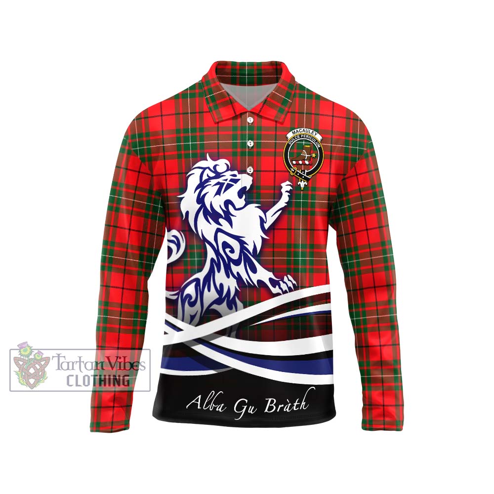 MacAuley Modern Tartan Long Sleeve Polo Shirt with Alba Gu Brath Regal Lion Emblem Unisex - Tartan Vibes Clothing