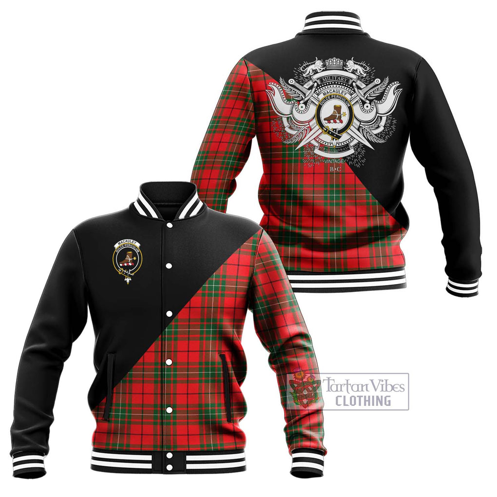 MacAuley Modern Tartan Baseball Jacket with Family Crest and Military Logo Style Unisex - Tartan Vibes Clothing