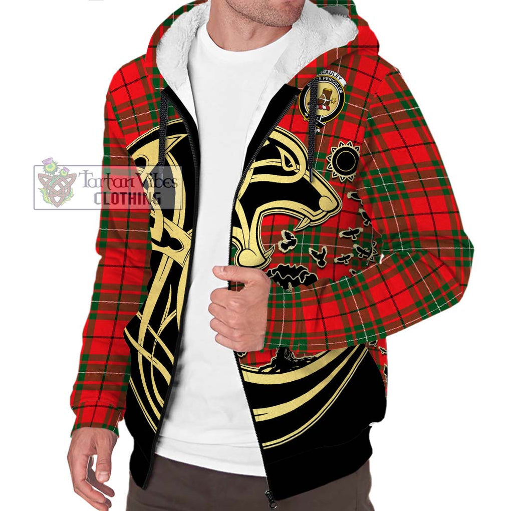 MacAuley Modern Tartan Sherpa Hoodie with Family Crest Celtic Wolf Style Unisex S - Tartan Vibes Clothing