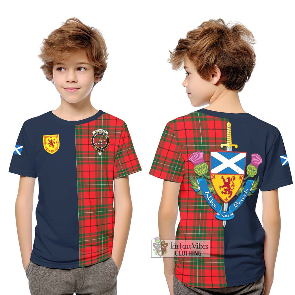 MacAuley Modern Tartan Kid T-Shirt Alba with Scottish Lion Royal Arm Half Style Youth XL Size14 - Tartan Vibes Clothing