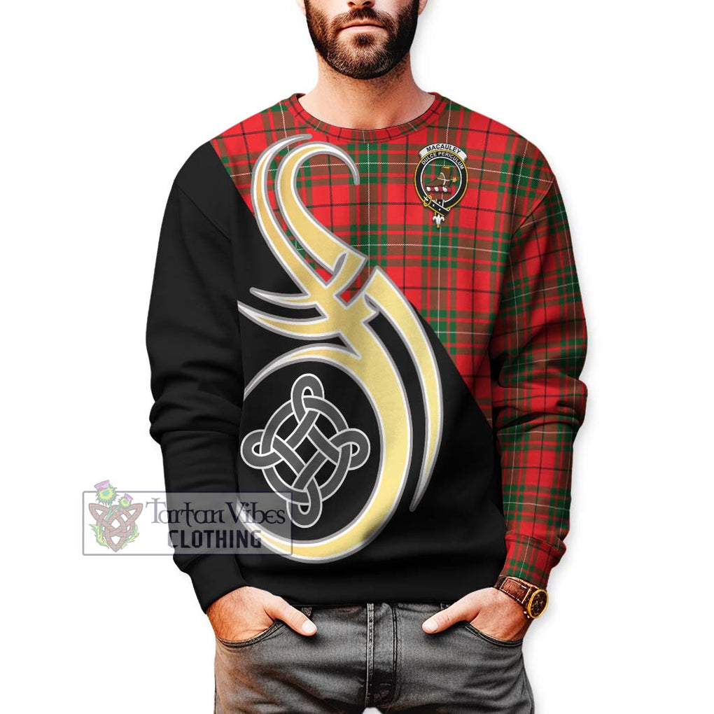 MacAuley Modern Tartan Sweatshirt with Family Crest and Celtic Symbol Style Unisex - Tartan Vibes Clothing