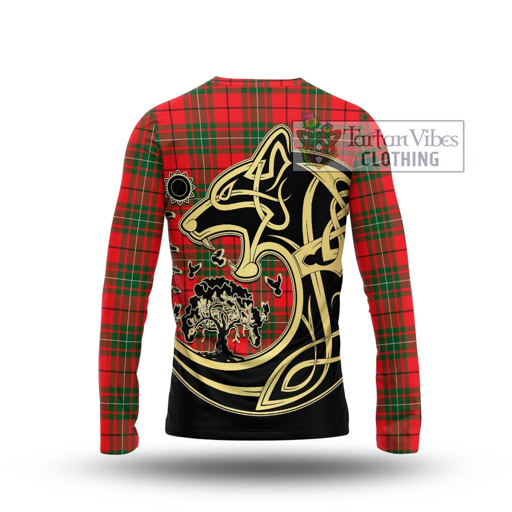 MacAuley Modern Tartan Long Sleeve T-Shirt with Family Crest Celtic Wolf Style - Tartan Vibes Clothing