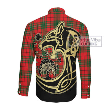 MacAuley Modern Tartan Long Sleeve Button Shirt with Family Crest Celtic Wolf Style Men's Shirt - Tartan Vibes Clothing