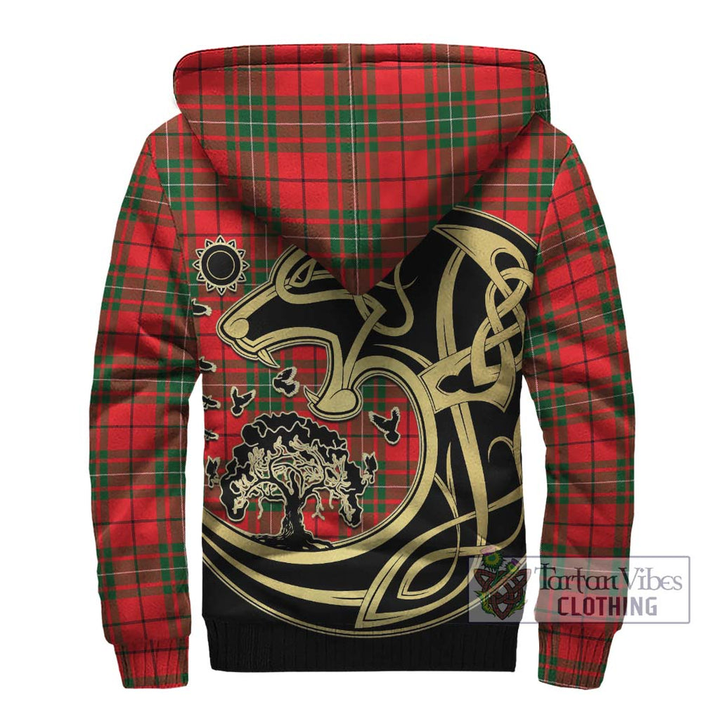 MacAuley Modern Tartan Sherpa Hoodie with Family Crest Celtic Wolf Style - Tartan Vibes Clothing