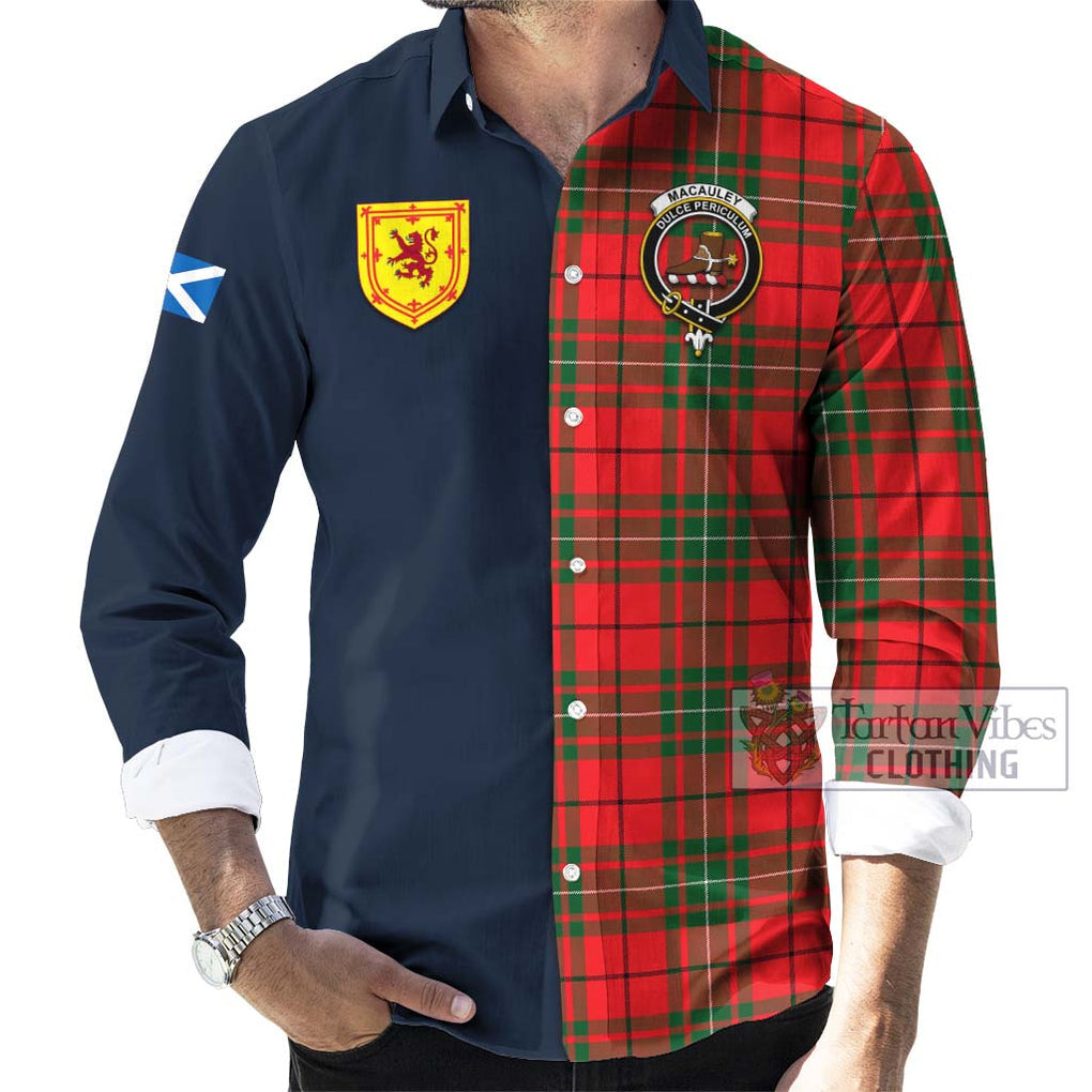 Tartan Vibes Clothing MacAuley Modern Tartan Long Sleeve Button Shirt with Scottish Lion Royal Arm Half Style