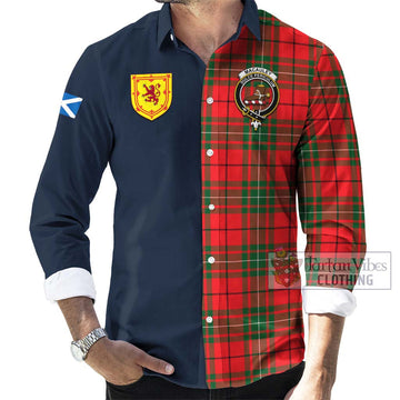 Tartan Vibes Clothing MacAuley Modern Tartan Long Sleeve Button Shirt with Scottish Lion Royal Arm Half Style