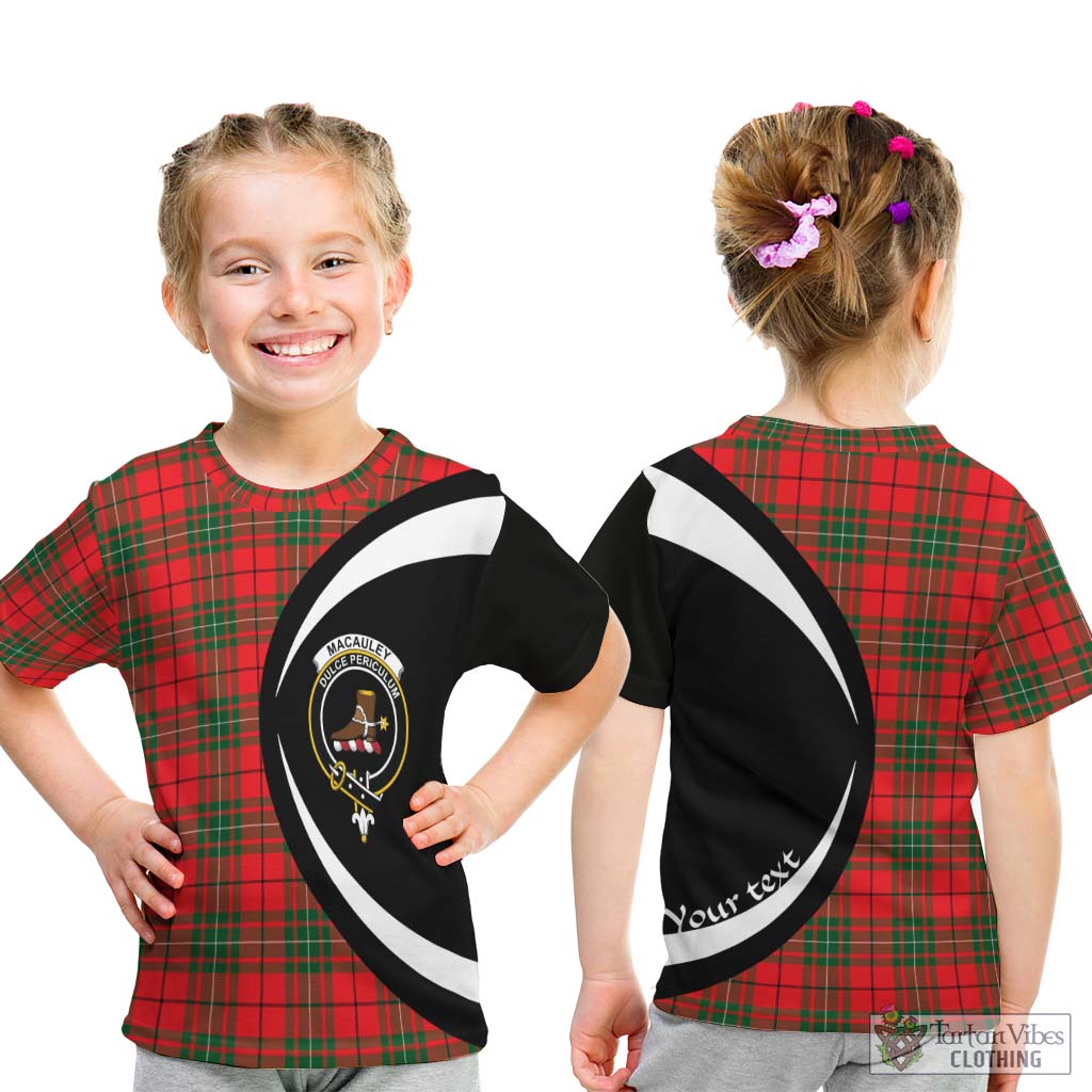 MacAuley Modern Tartan Kid T-Shirt with Family Crest Circle Style - Tartan Vibes Clothing