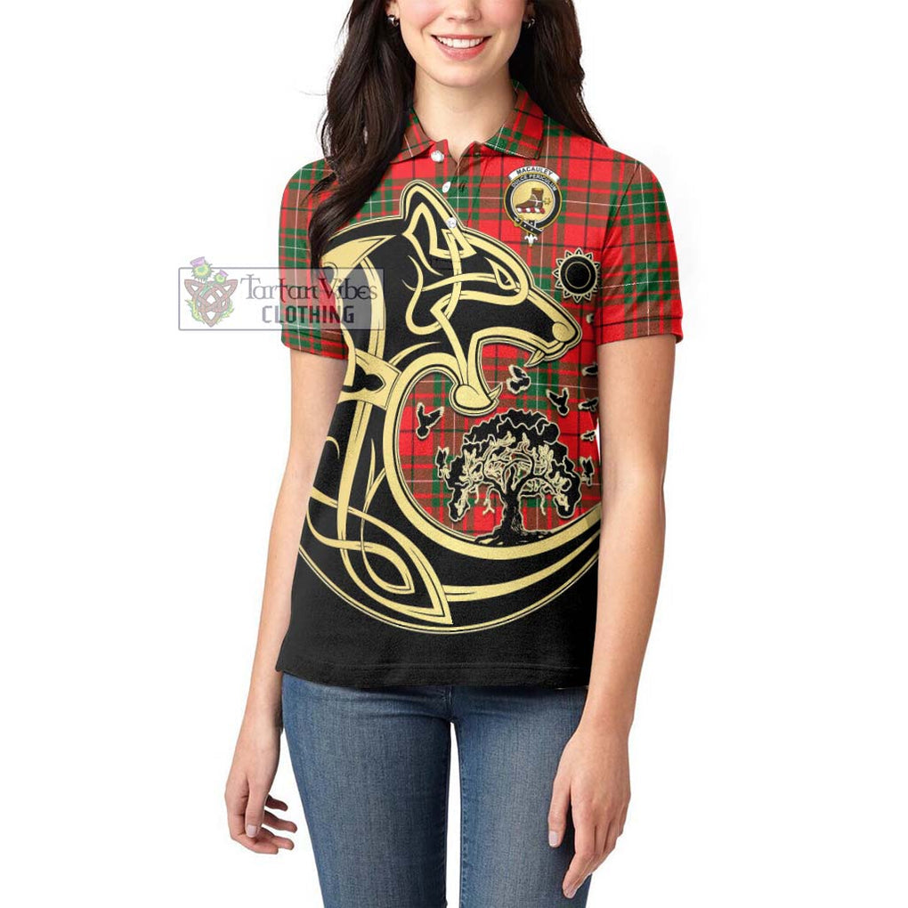 MacAuley Modern Tartan Women's Polo Shirt with Family Crest Celtic Wolf Style - Tartan Vibes Clothing