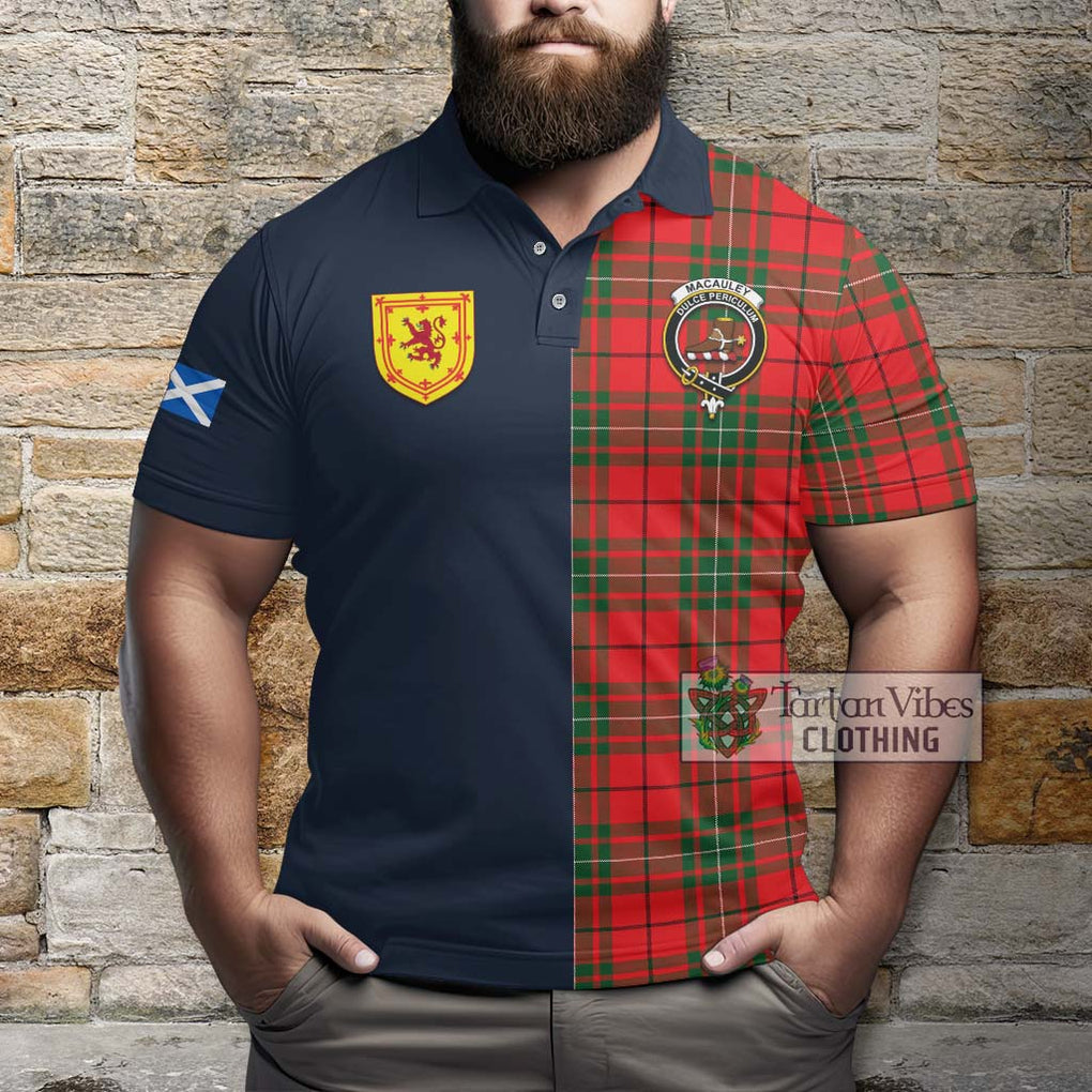 MacAuley Modern Tartan Polo Shirt Alba with Scottish Lion Royal Arm Half Style - Tartan Vibes Clothing