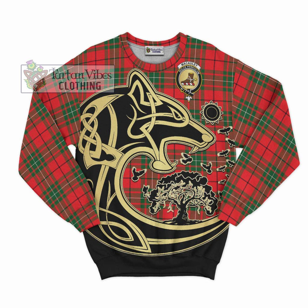 MacAuley Modern Tartan Sweatshirt with Family Crest Celtic Wolf Style - Tartan Vibes Clothing