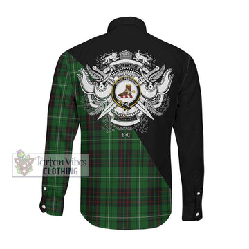 MacAuley of Lewis Tartan Long Sleeve Button Shirt with Family Crest and Military Logo Style Men's Shirt - Tartanvibesclothing Shop