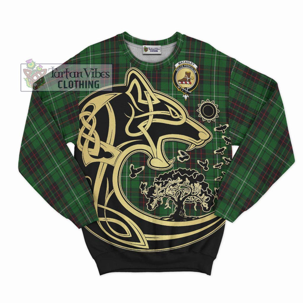 MacAuley of Lewis Tartan Sweatshirt with Family Crest Celtic Wolf Style - Tartan Vibes Clothing