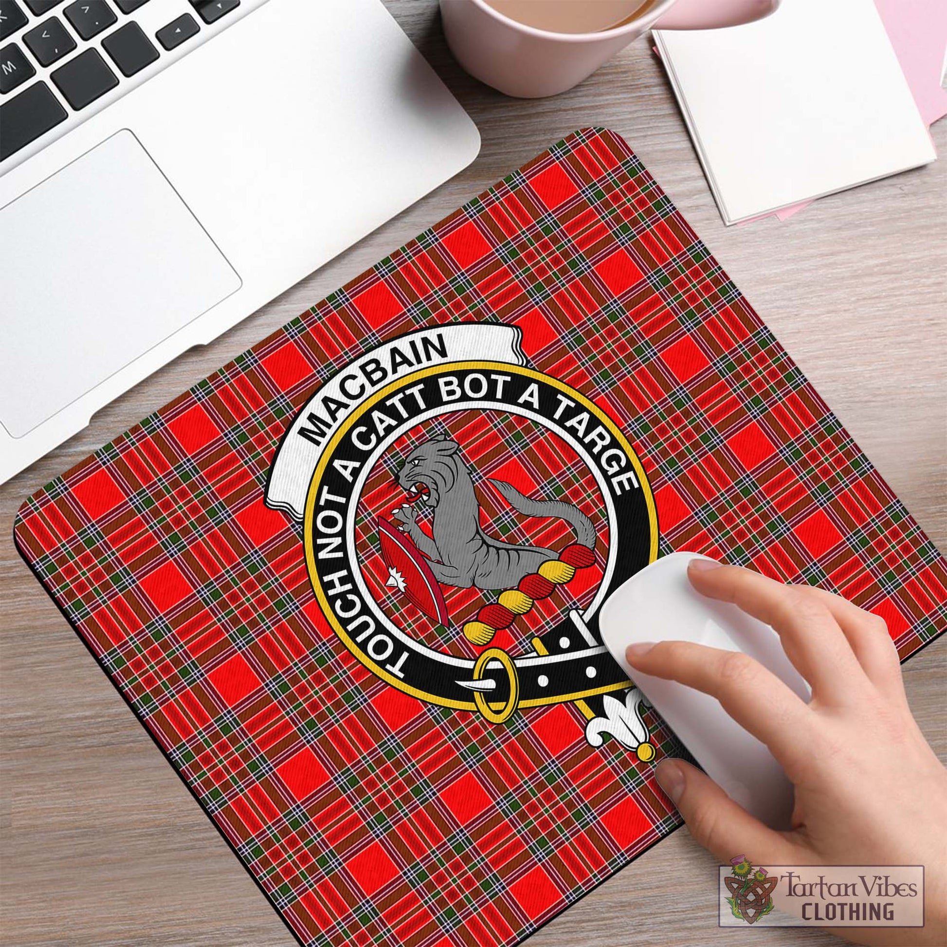 Tartan Vibes Clothing MacBain Tartan Mouse Pad with Family Crest