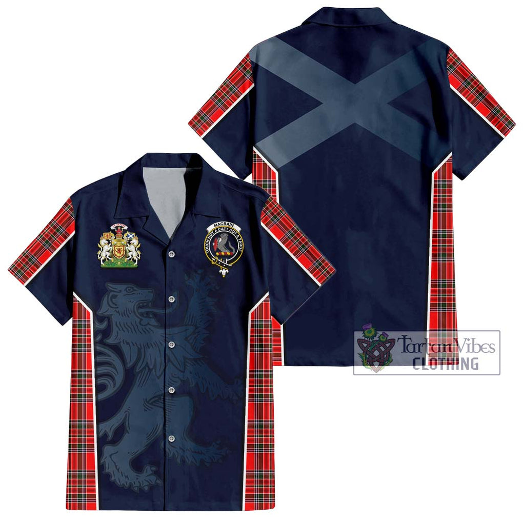 MacBain Tartan Short Sleeve Button Shirt with Family Crest and Lion Rampant Vibes Sport Style Kid - Tartan Vibes Clothing