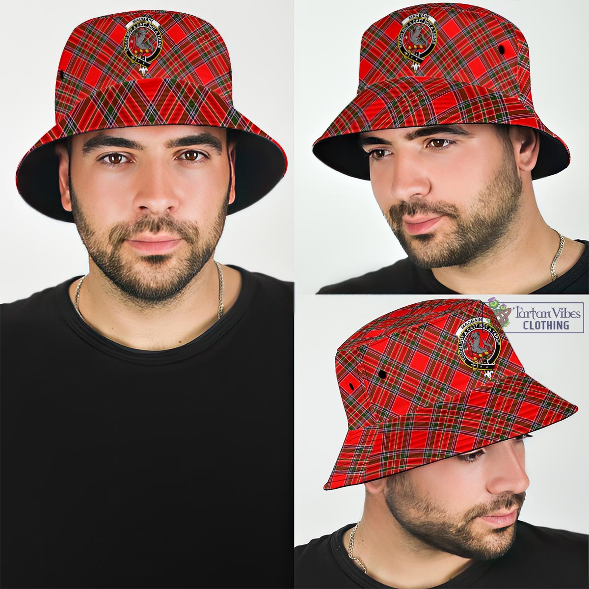 Tartan Vibes Clothing MacBain Tartan Bucket Hat with Family Crest