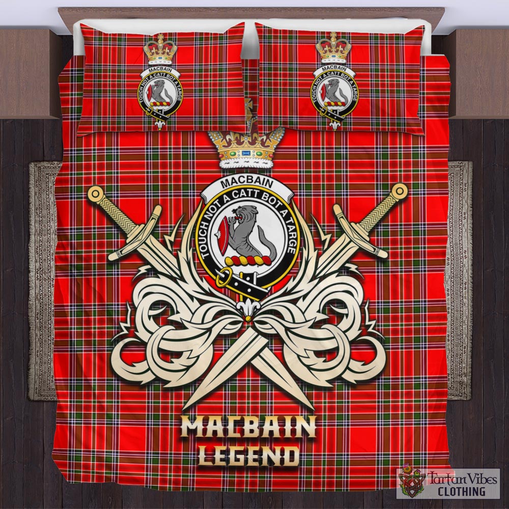 Tartan Vibes Clothing MacBain Tartan Bedding Set with Clan Crest and the Golden Sword of Courageous Legacy