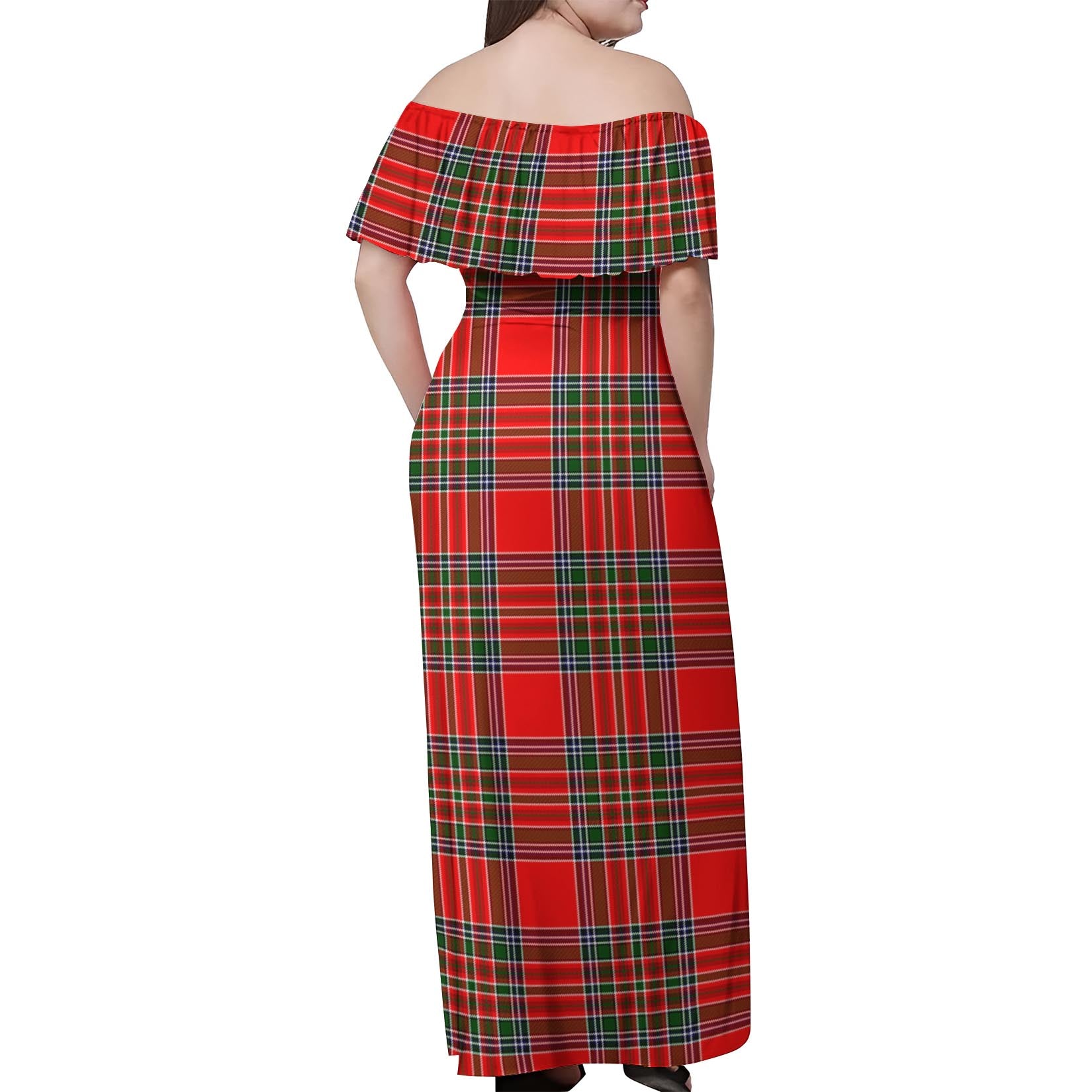 MacBain Tartan Off Shoulder Long Dress - Tartanvibesclothing