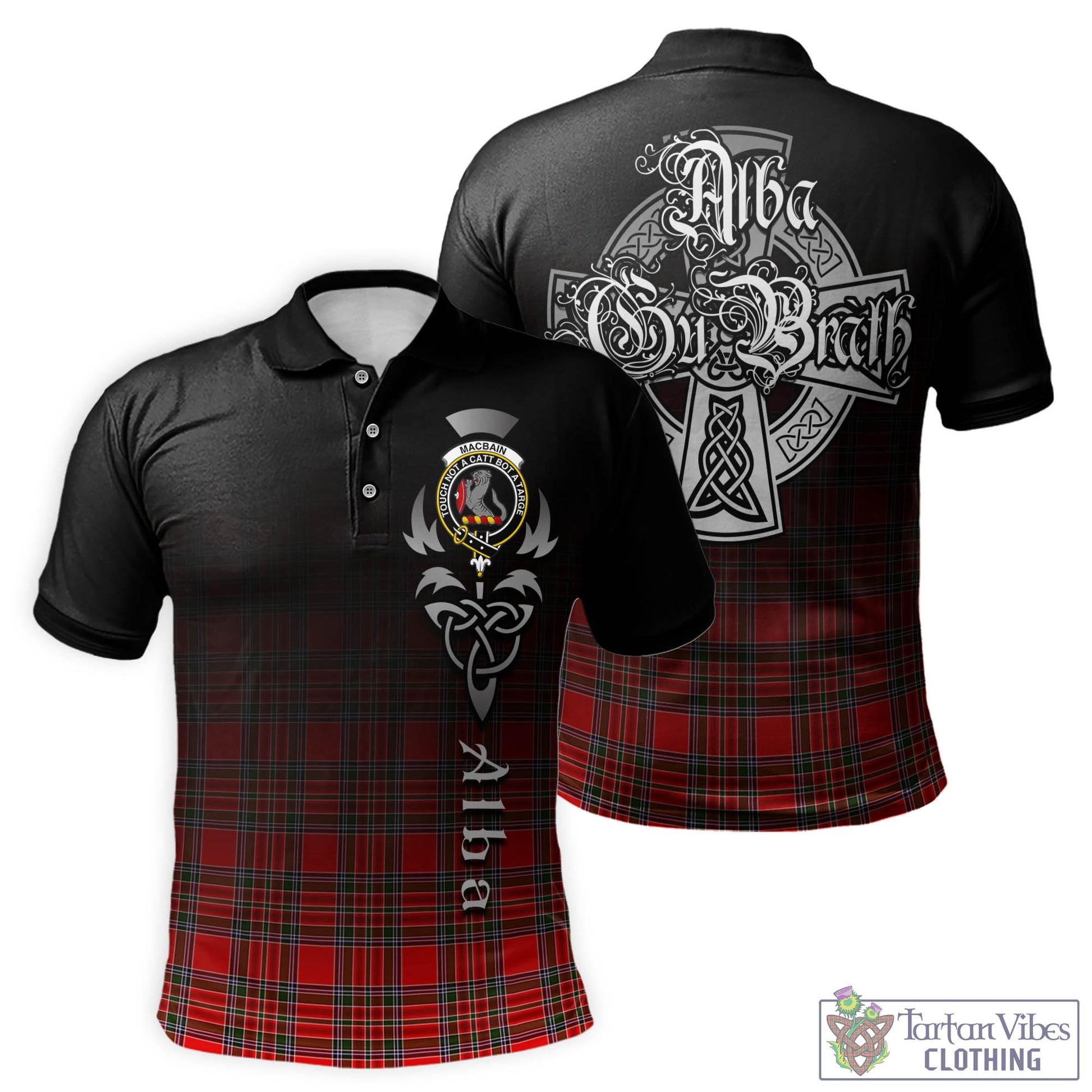 Tartan Vibes Clothing MacBain Tartan Polo Shirt Featuring Alba Gu Brath Family Crest Celtic Inspired