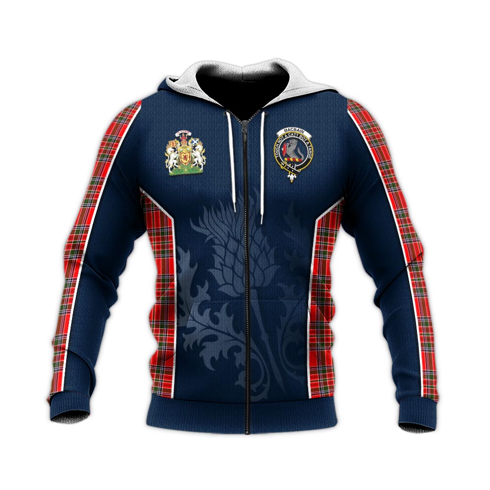 Tartan Vibes Clothing MacBain Tartan Knitted Hoodie with Family Crest and Scottish Thistle Vibes Sport Style