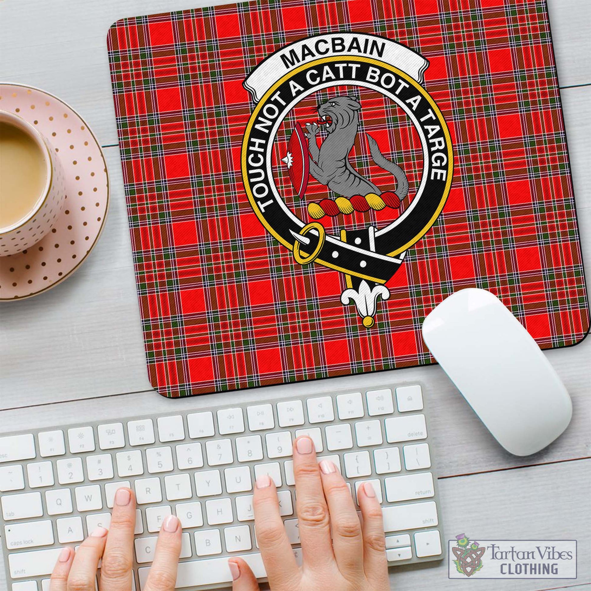 Tartan Vibes Clothing MacBain Tartan Mouse Pad with Family Crest