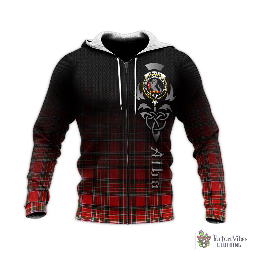 Tartan Vibes Clothing MacBain Tartan Knitted Hoodie Featuring Alba Gu Brath Family Crest Celtic Inspired