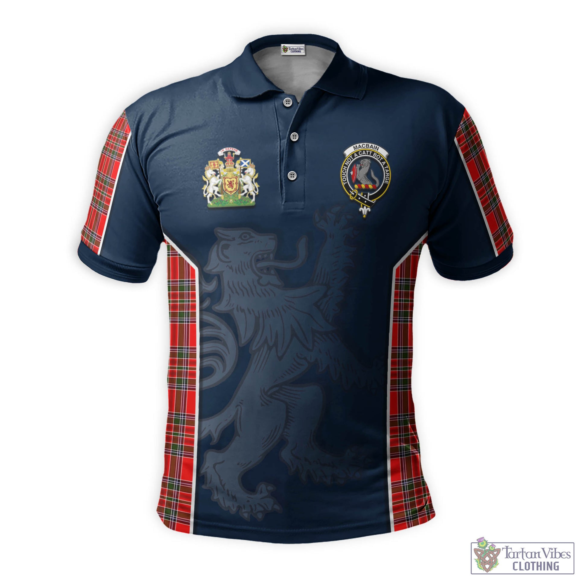 Tartan Vibes Clothing MacBain Tartan Men's Polo Shirt with Family Crest and Lion Rampant Vibes Sport Style