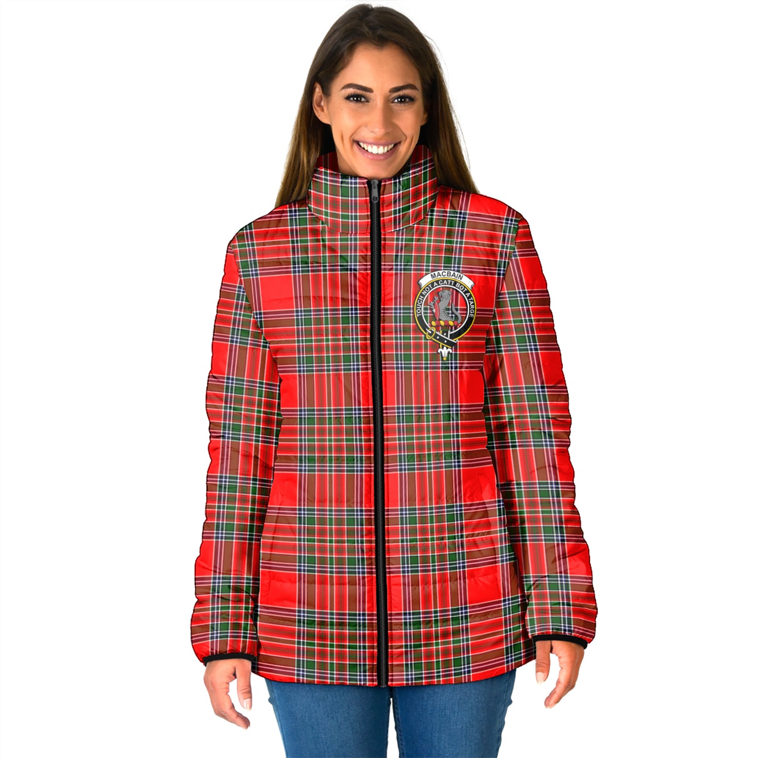 MacBain Tartan Padded Jacket with Family Crest - Tartanvibesclothing