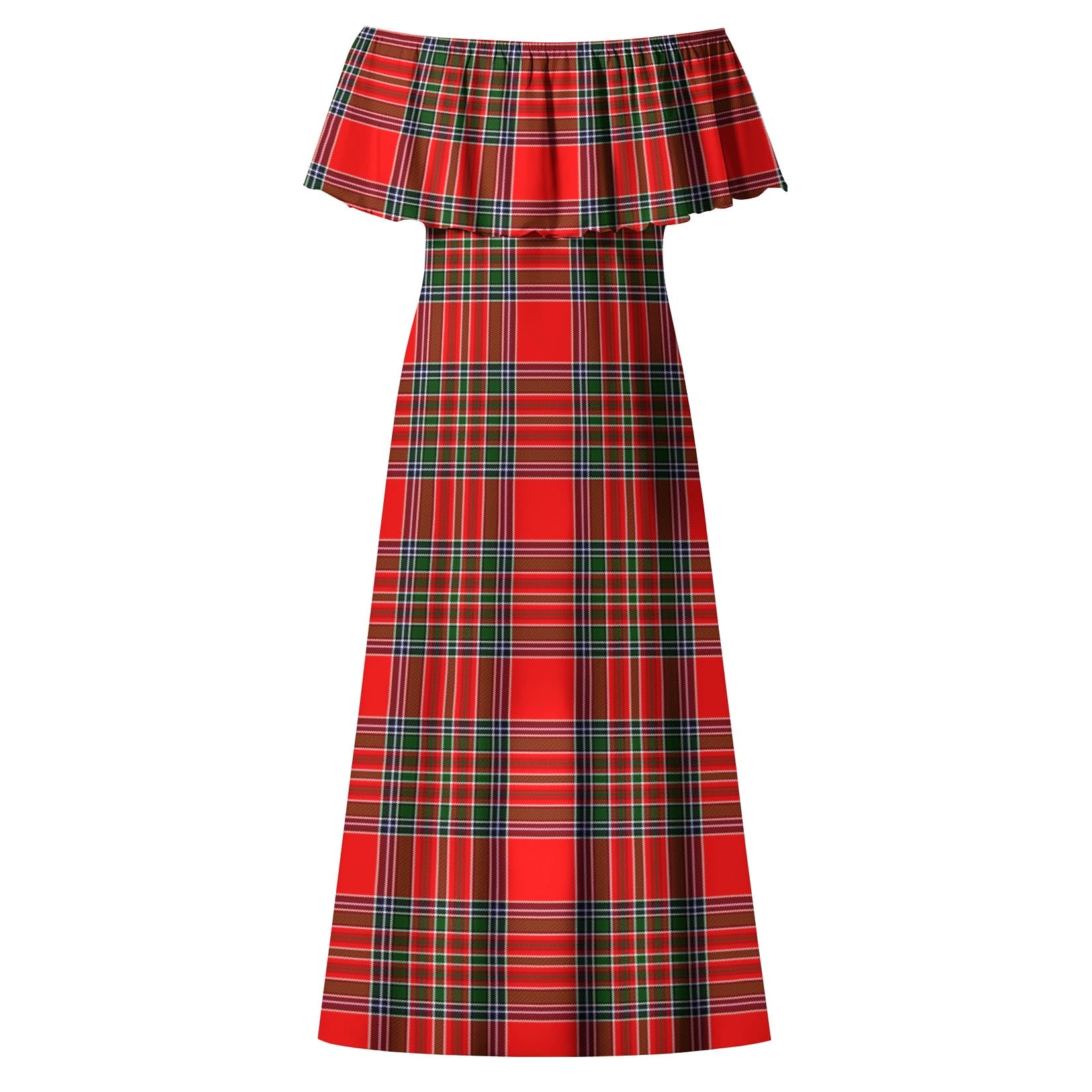 MacBain Tartan Off Shoulder Long Dress - Tartanvibesclothing