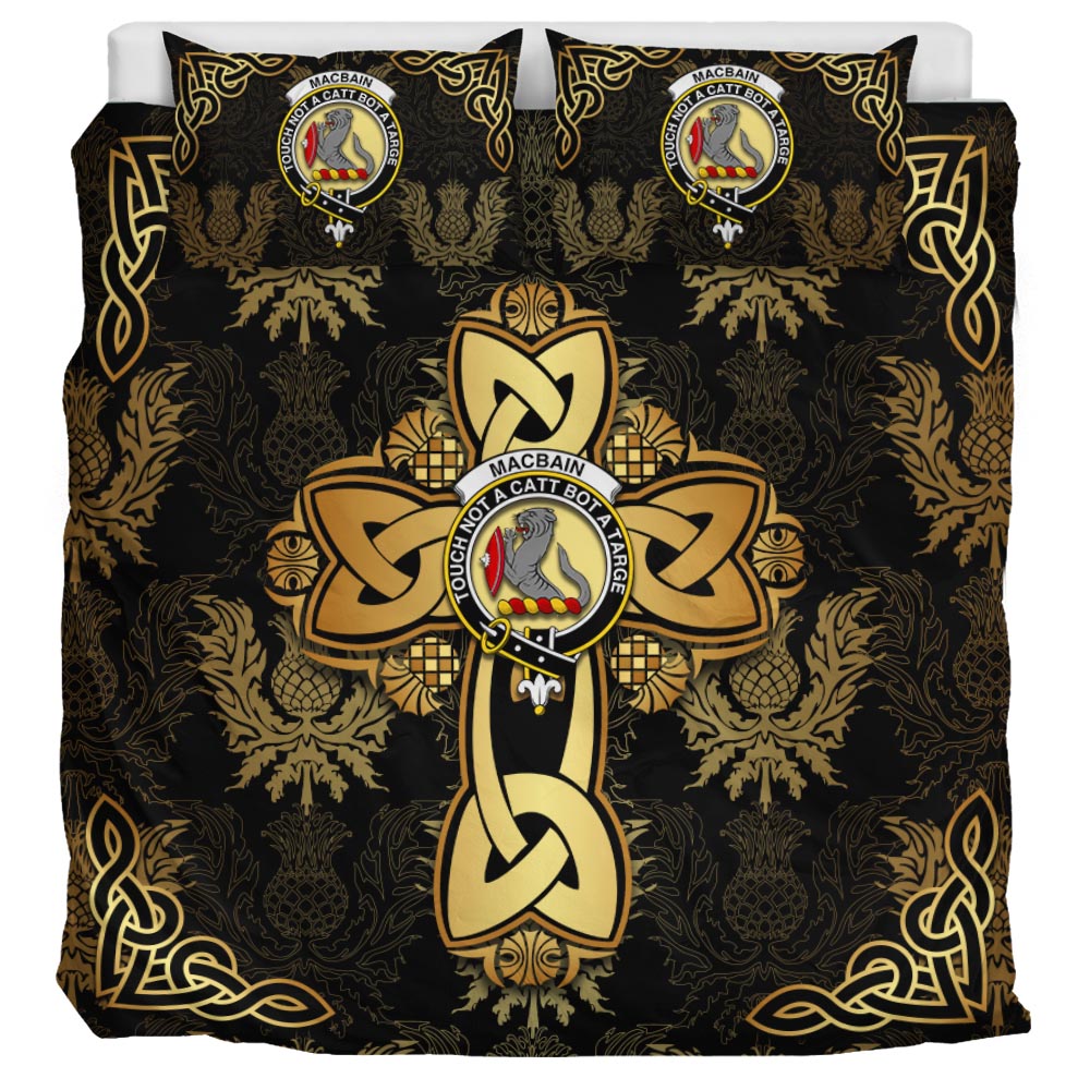 MacBain Clan Bedding Sets Gold Thistle Celtic Style - Tartanvibesclothing