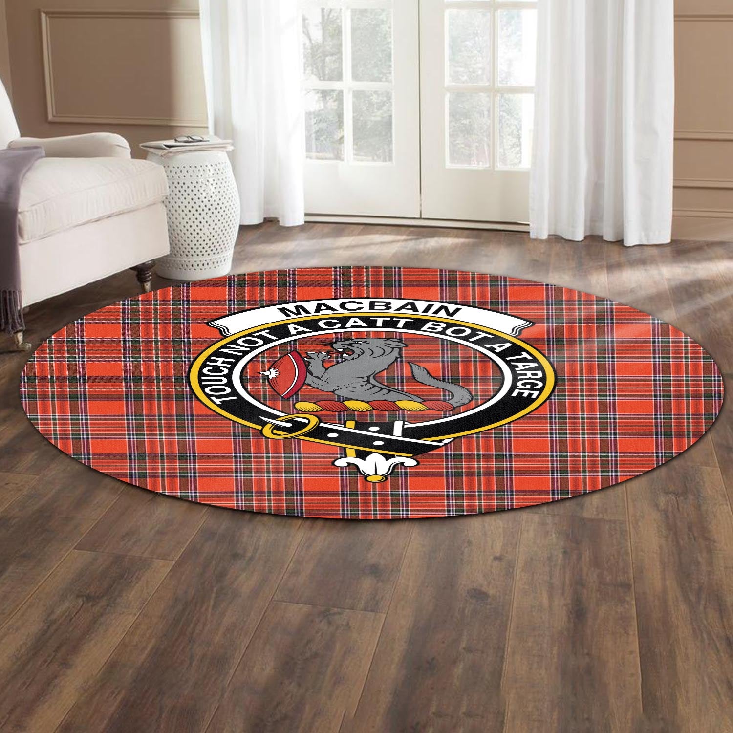 macbain-tartan-round-rug-with-family-crest