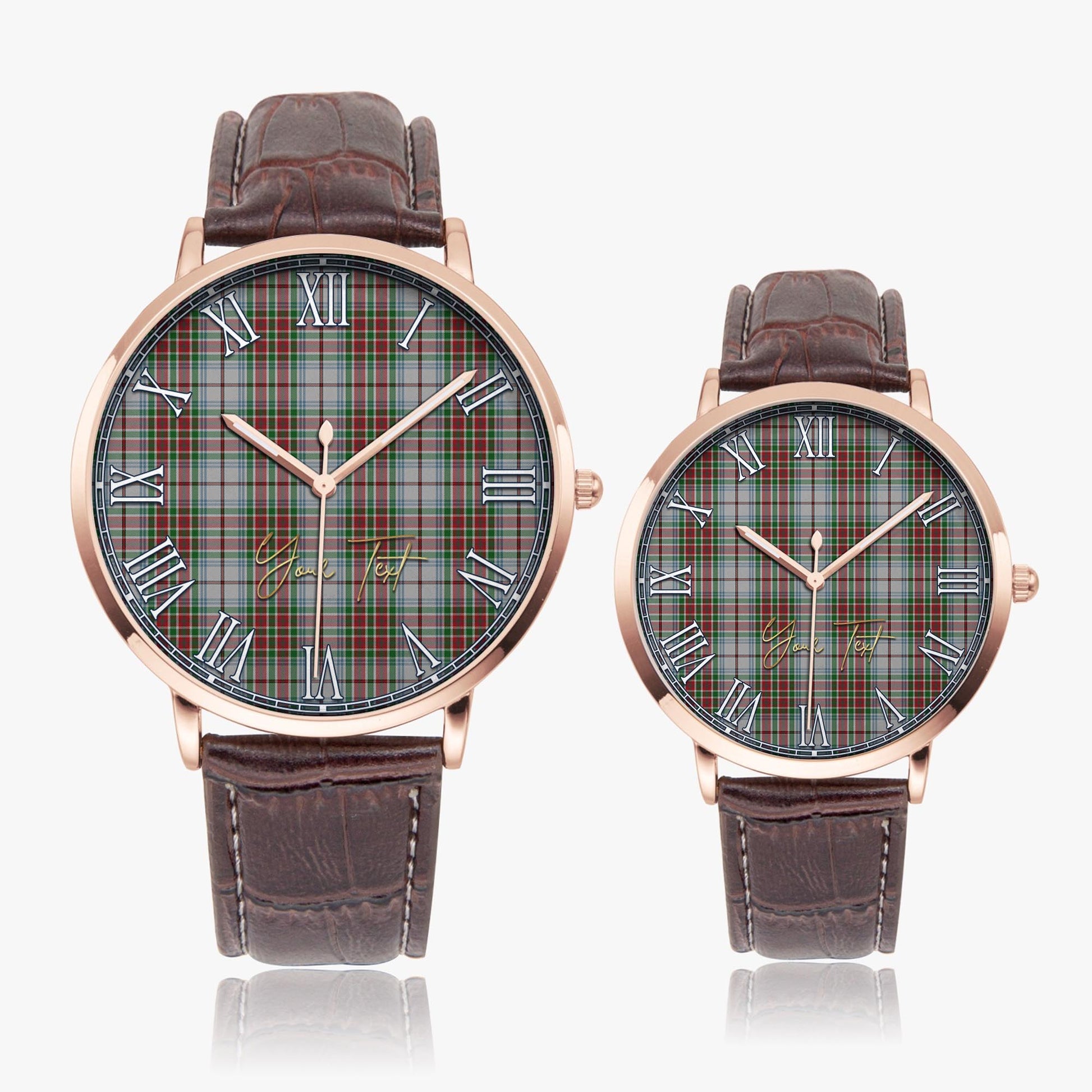 MacBain Dress Tartan Personalized Your Text Leather Trap Quartz Watch Ultra Thin Rose Gold Case With Brown Leather Strap - Tartanvibesclothing