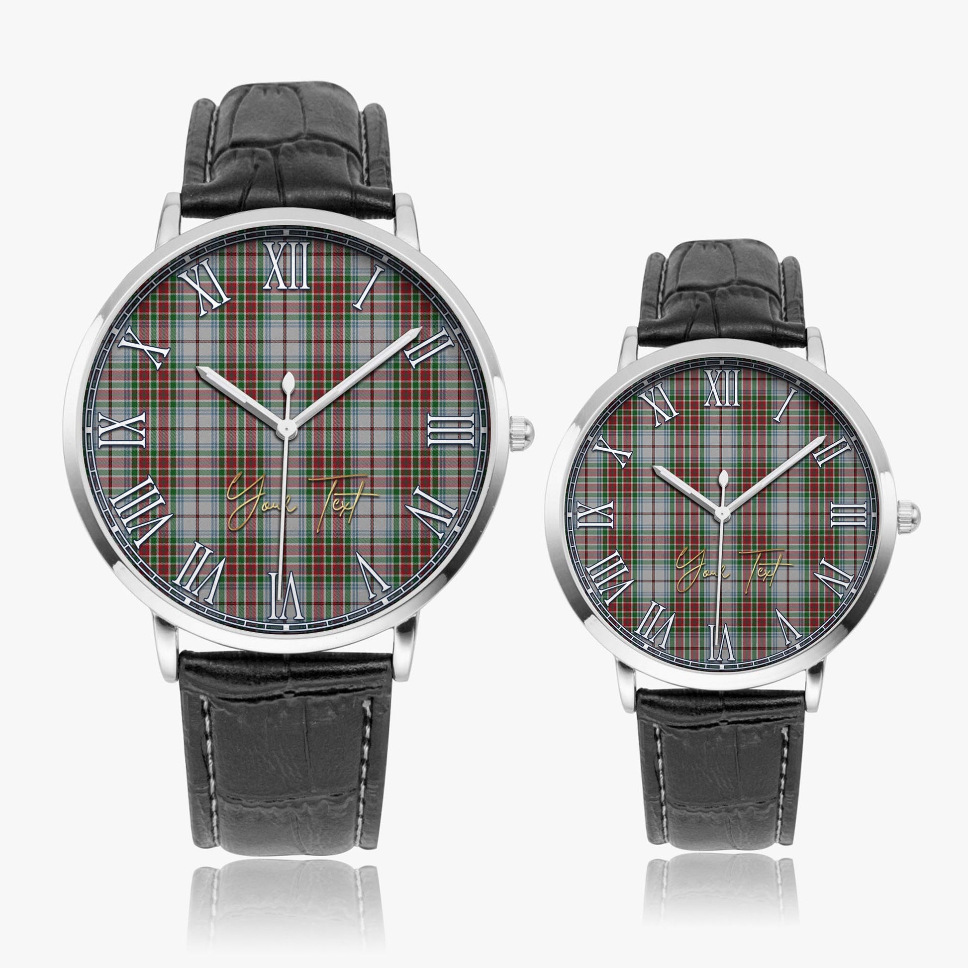 MacBain Dress Tartan Personalized Your Text Leather Trap Quartz Watch Ultra Thin Silver Case With Black Leather Strap - Tartanvibesclothing