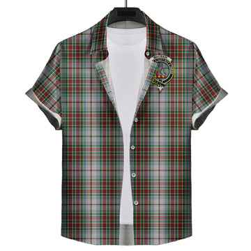 MacBain Dress Tartan Short Sleeve Button Down Shirt with Family Crest