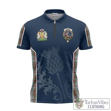 MacBain Dress Tartan Zipper Polo Shirt with Family Crest and Scottish Thistle Vibes Sport Style