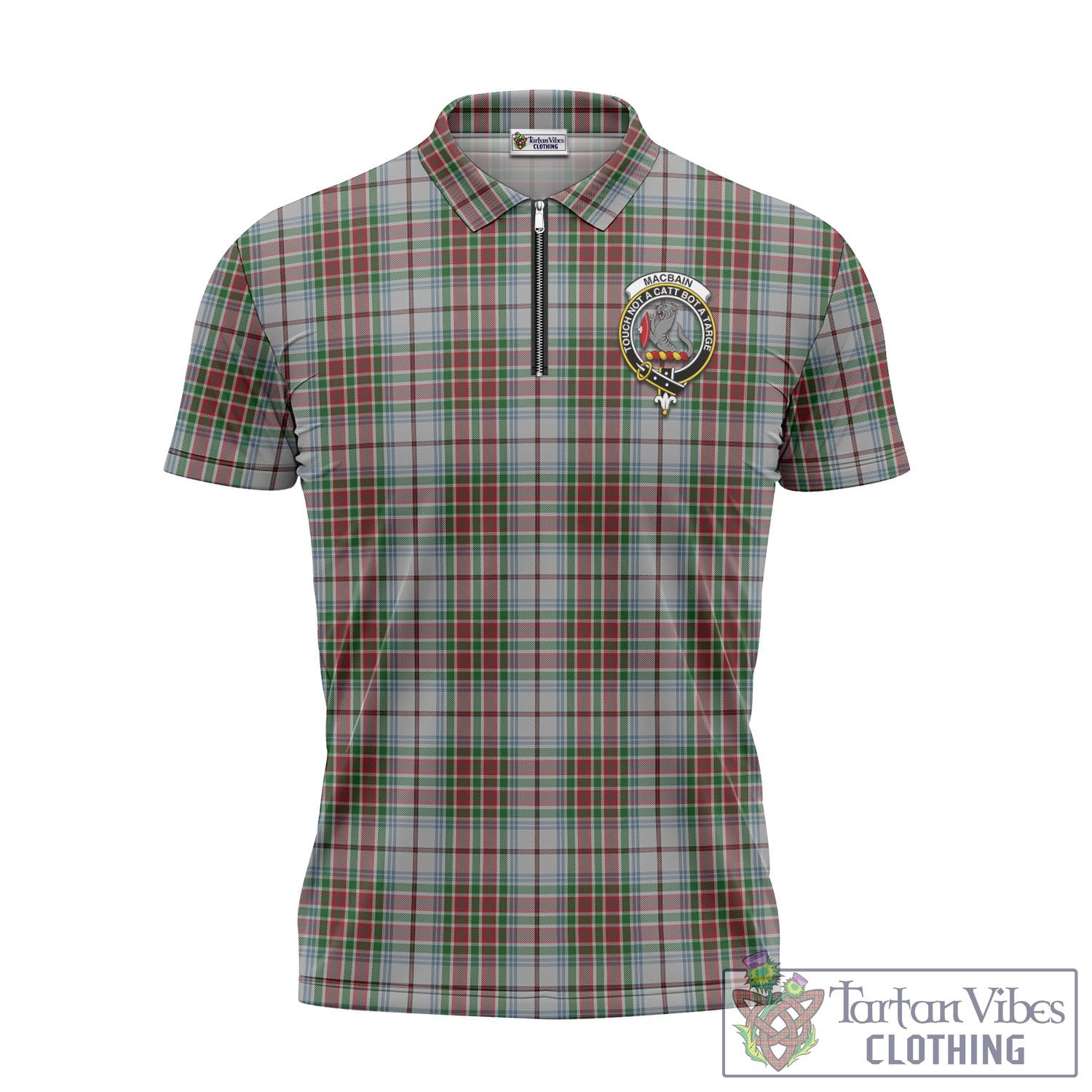Tartan Vibes Clothing MacBain Dress Tartan Zipper Polo Shirt with Family Crest