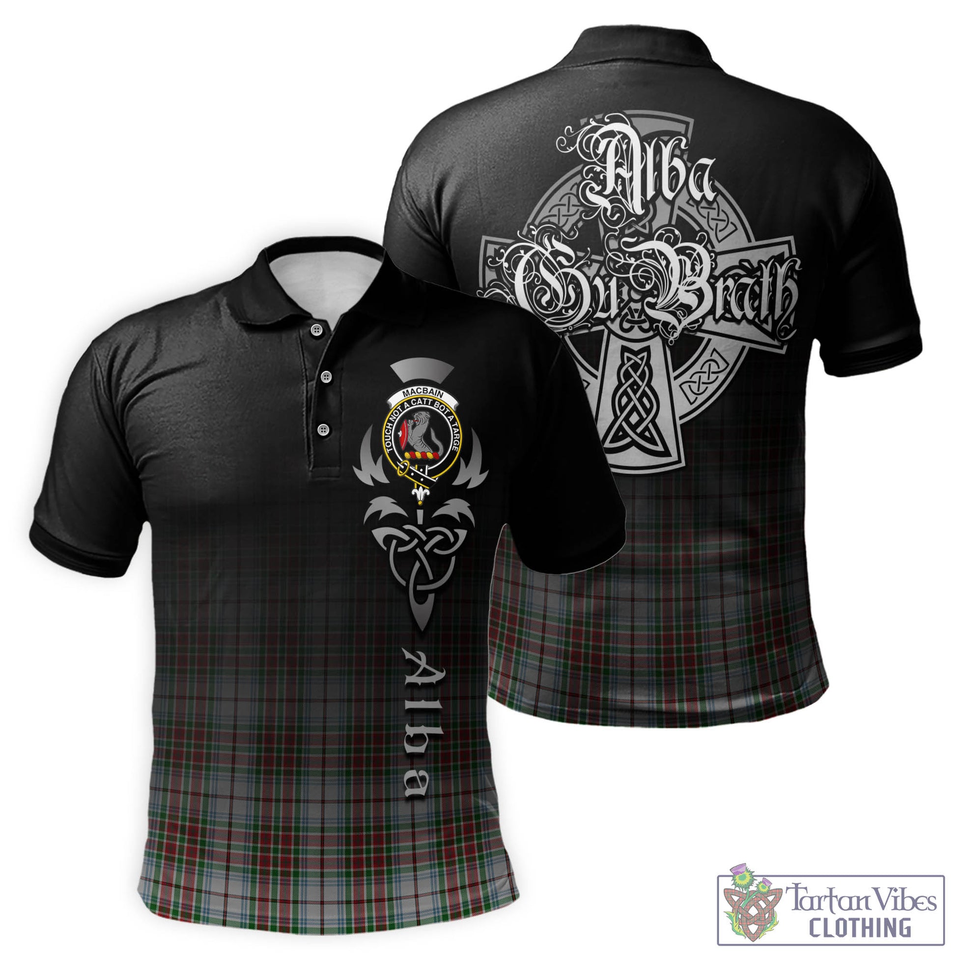 Tartan Vibes Clothing MacBain Dress Tartan Polo Shirt Featuring Alba Gu Brath Family Crest Celtic Inspired