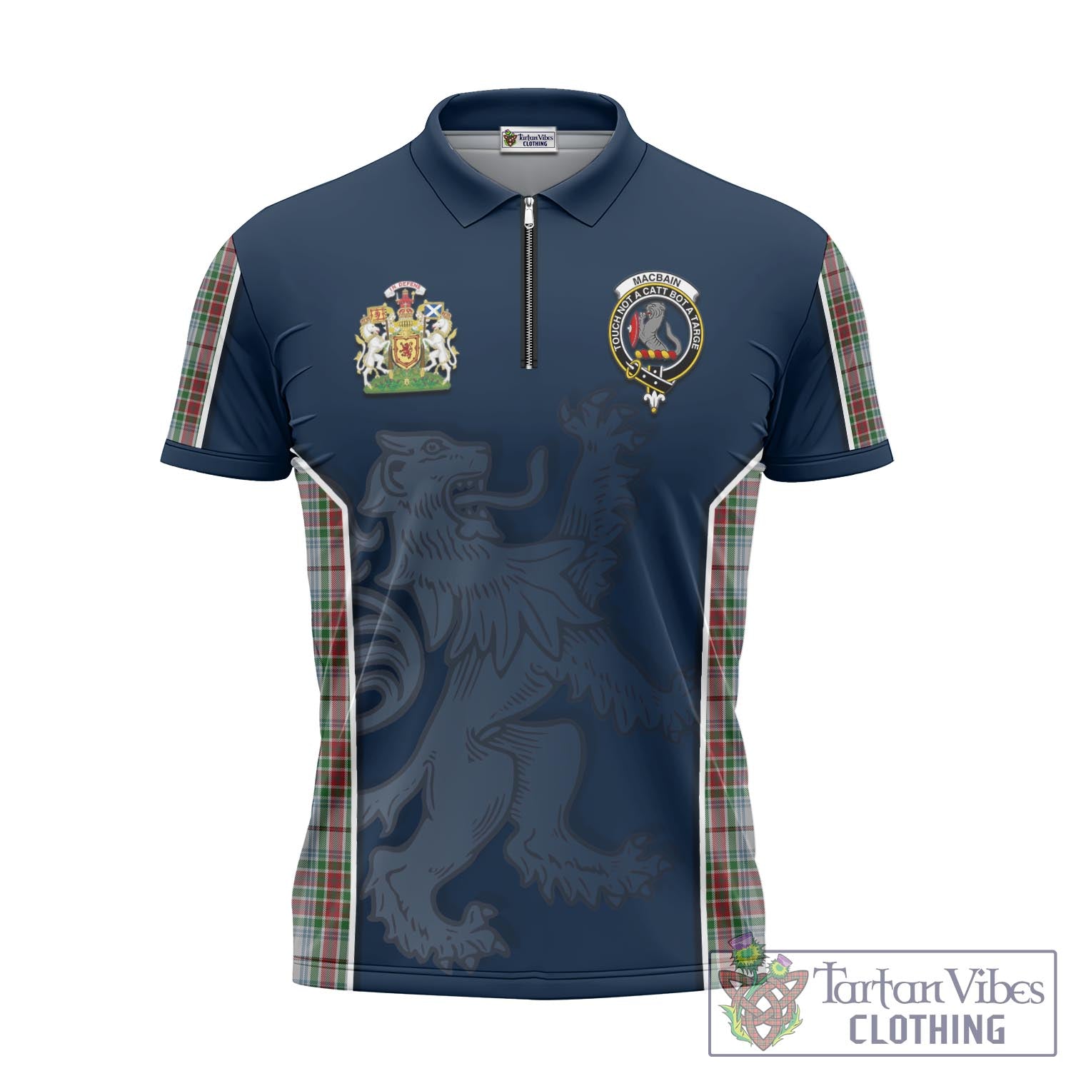 Tartan Vibes Clothing MacBain Dress Tartan Zipper Polo Shirt with Family Crest and Lion Rampant Vibes Sport Style