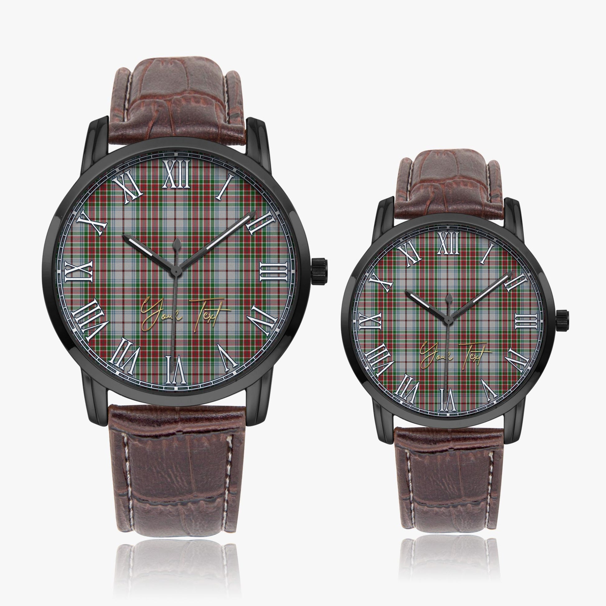 MacBain Dress Tartan Personalized Your Text Leather Trap Quartz Watch Wide Type Black Case With Brown Leather Strap - Tartanvibesclothing