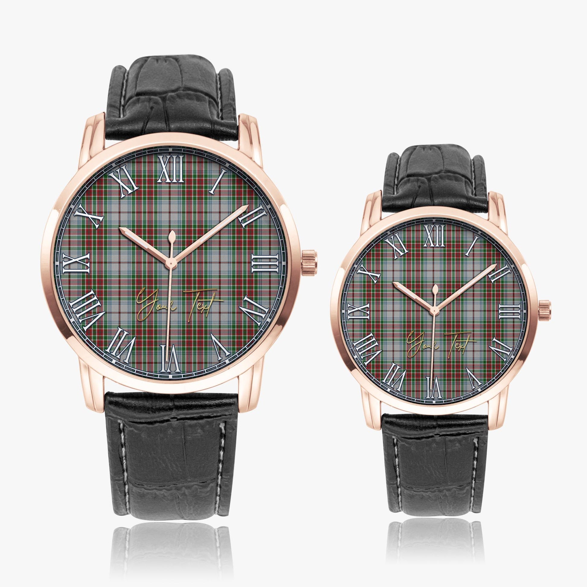 MacBain Dress Tartan Personalized Your Text Leather Trap Quartz Watch Wide Type Rose Gold Case With Black Leather Strap - Tartanvibesclothing